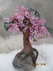 Цветущие деревья из бисера: дерево счастья,  дерево любви