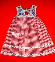 Платье для девочки в клетку с вышивкой красное и синее 123